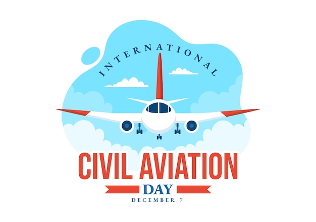 Internationale Burgerluchtvaartdag vectorillustratie op 7 december met vliegtuig en hemelsblauw uitzicht