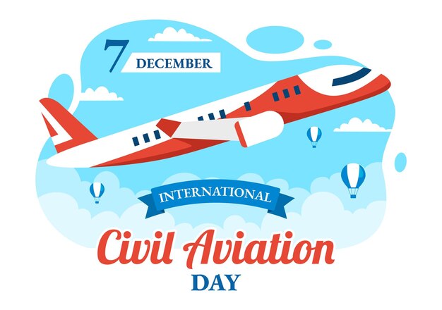 Internationale Burgerluchtvaartdag vectorillustratie op 7 december met vliegtuig en hemelsblauw uitzicht
