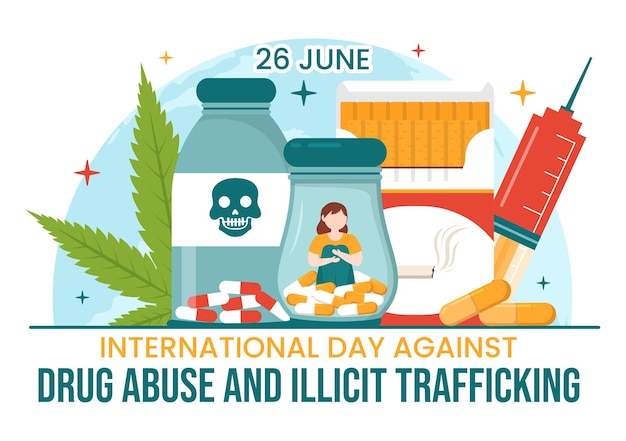Internationale dag tegen drugsmisbruik en illegale handel illustratie met antinarcotica