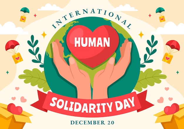 Internationale dag van de menselijke solidariteit Vectorillustratie met aarde en liefde voor mensen Help persoon
