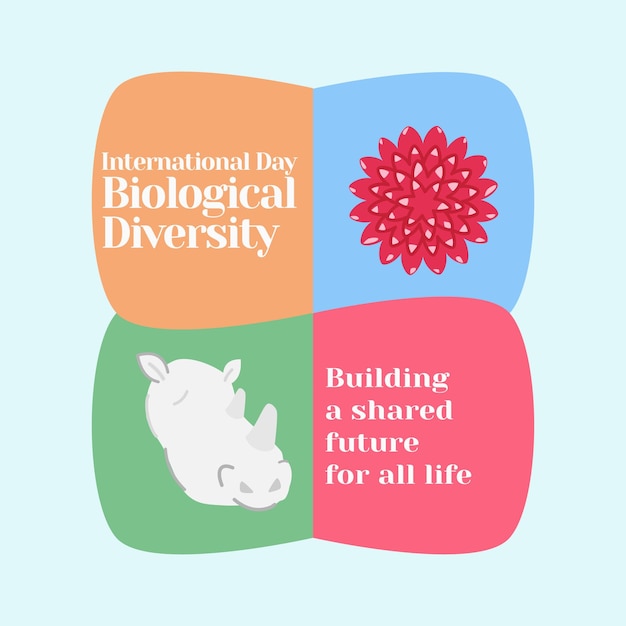 Internationale dag voor biologische diversiteit illustratie van neushoorn en flora