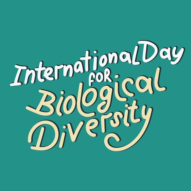 Internationale Dag voor Biologische Diversiteit tekstbanner Met de hand getekende vectorkunst