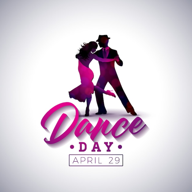Vector internationale dansdag illustratie met tango dansend paar op witte achtergrond.