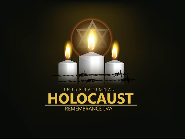 Internationale herdenkingsdag voor de Holocaust. Brandende kaars op zwart, herdenkt de slachtoffers.