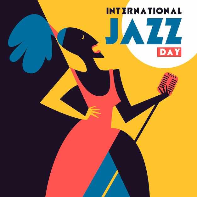 Vector internationale jazzdag illustratie met vrouw en microfoon