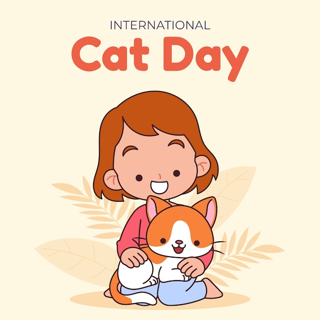 Vector internationale kattendag handgetekende illustratie