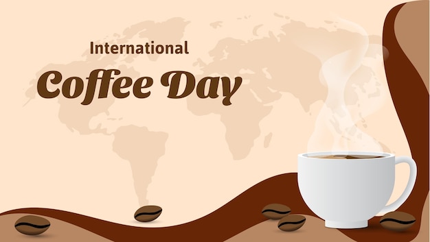 Vector internationale koffiedag banner met koffiekopje vectorillustratie
