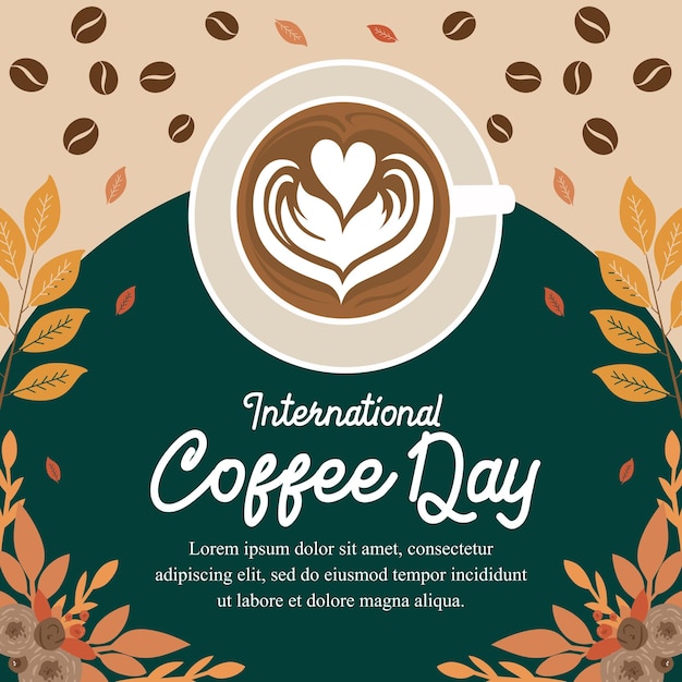 Internationale koffiedag banner sjabloon vectorillustratie in groene en bruine achtergrond