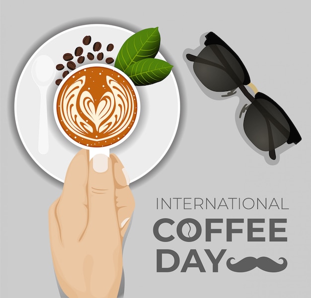 Internationale koffiedag. Vectorillustratie van een kopje koffie.