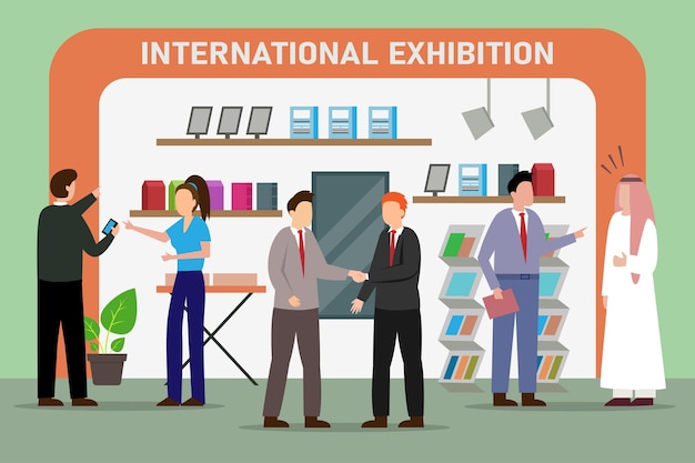 Vector internationale tentoonstelling van expo-stand