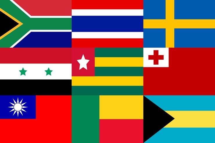 Vector internationale vlaggen van verschillende landen vector poster sjabloon ontwerp