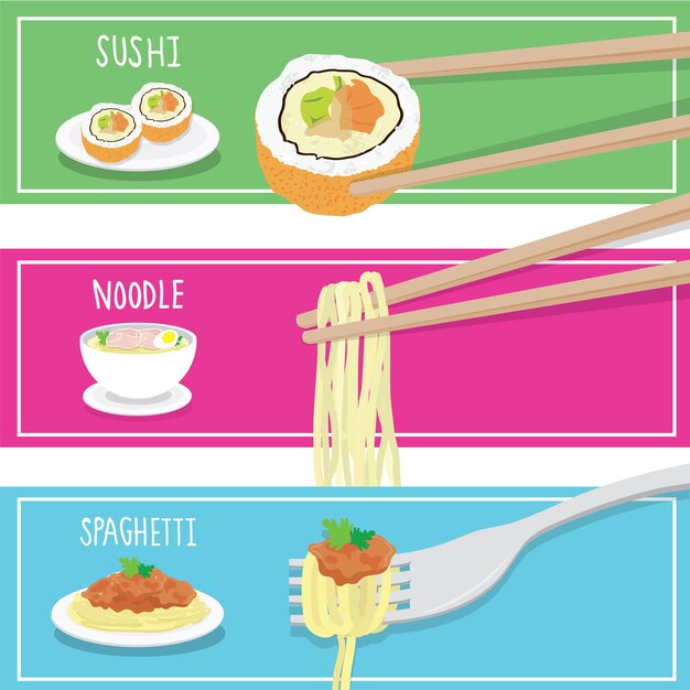 Internationale voedsel sushi noodle spaghetti cartoon