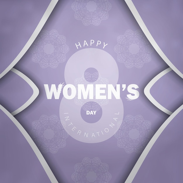 Internationale vrouwendag 8 maart flyer-sjabloon in paarse kleur met vintage wit ornament