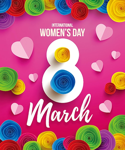 Vector internationale vrouwendag 8 maart poster of spandoek met een papieren bloem