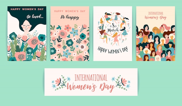 Internationale vrouwendag. vector sjablonen met schattige vrouwen