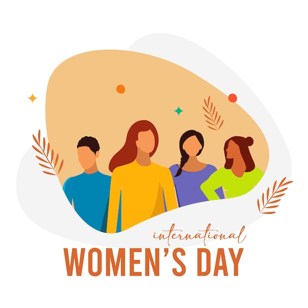 Internationale Vrouwendag Vectorillustratie van vijf gelukkig lachende diverse vrouwen die samen staan