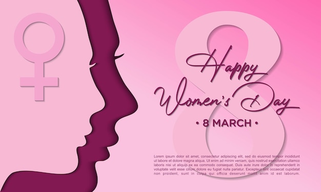 Internationale vrouwendag zijaanzicht in papieren stijl. vector sjabloon illustratie