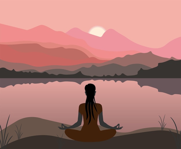 Internationale Yoga Dag 21 juni een thema mensen die yoga doen in een bergachtig gebied