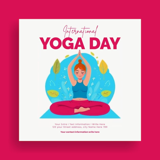 internationale yoga dag sociale media en instagram post banner sjabloon met yoga meisje illustratie