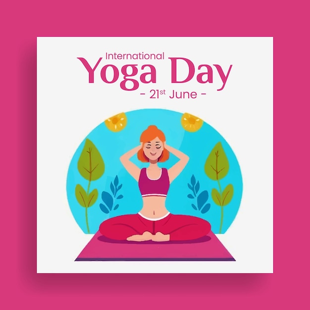 internationale yoga dag sociale media en instagram post banner sjabloon met yoga meisje illustratie
