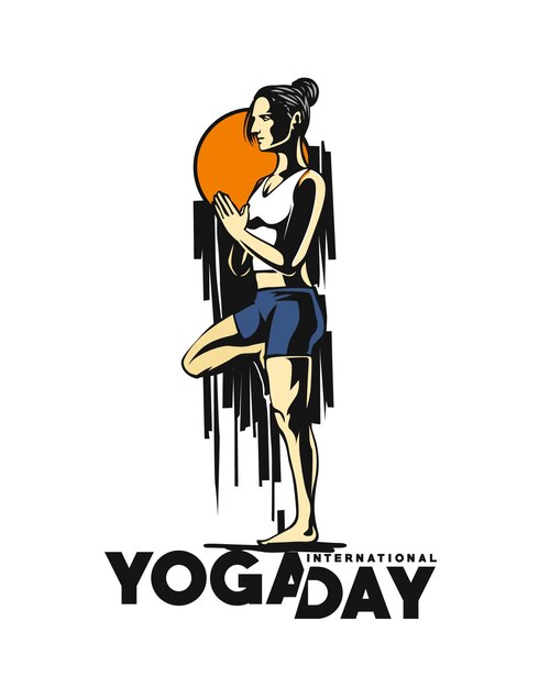 Internationale Yoga Dag Vrouw Silhouet Vectorillustratie