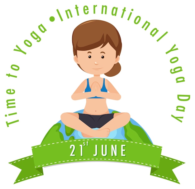 Vector internationale yogadag 21 juni banner met vrouw die yogaoefening doet