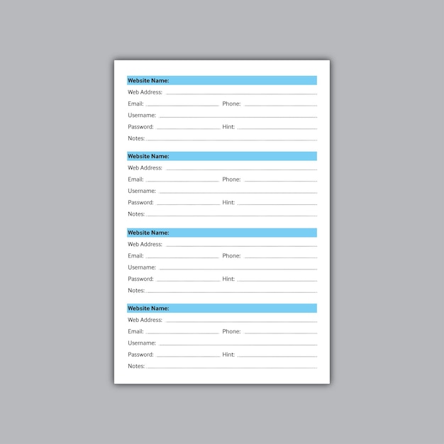 Vector internet address and password log book