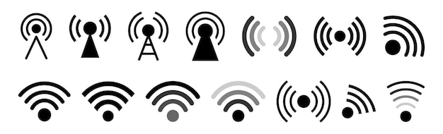 Internet antenne toren icoon collectie Set van signaaltoren glyph iconen
