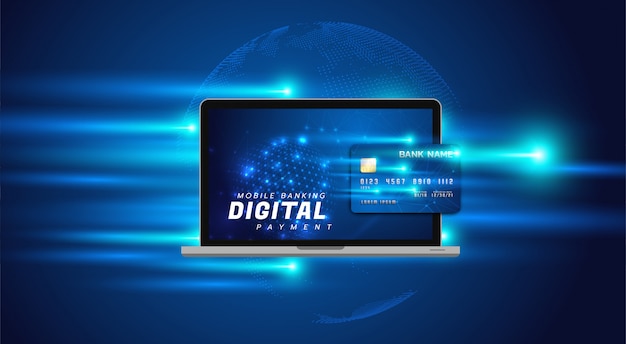 Internet banking illustration with a laptop and credit card