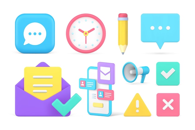Internet chatten cyberspace communicatie online dialoog smartphone app set 3D pictogram vector