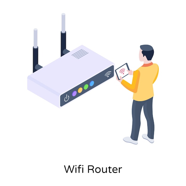 Устройство интернет-связи изометрический значок Wi-Fi роутера