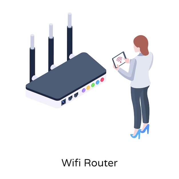 Vector internet communication device wifi router isometric illustration