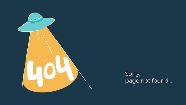 Internet connection problem concept illustration. 404 error page not found isolated on black background. funny flying saucer with light. isolated vector illustrations.