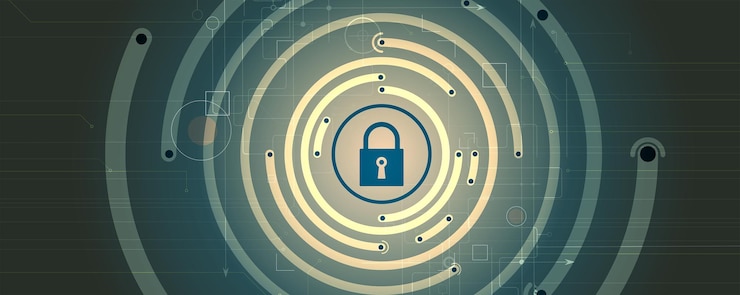 Vector internet digital security technology concept for business background lock on circuit board