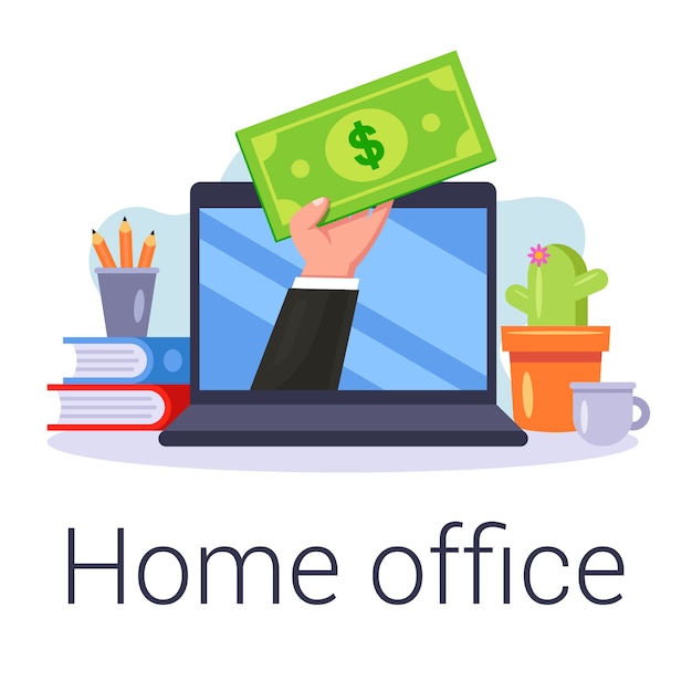 Internet earnings in the home office. work online. flat   illustration.