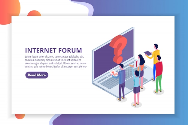 Internet forum, communicating people, society isometric concept.  illustration