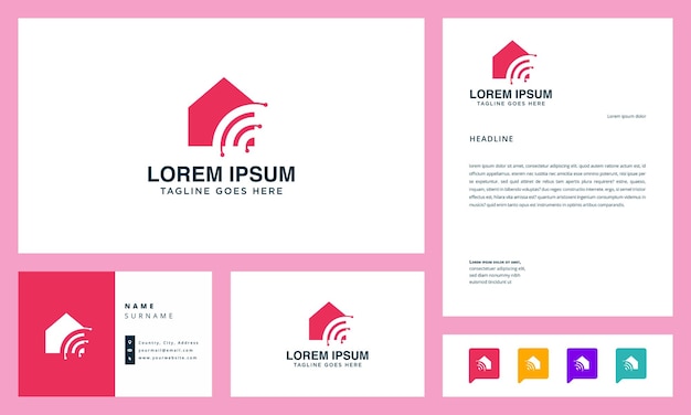Интернет домашний логотип с визитной карточкой и фирменным бланком
