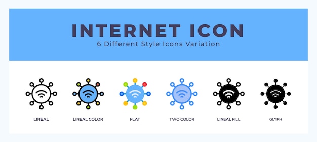 Internet icon symbol set outline glyph black flat color and filled line color