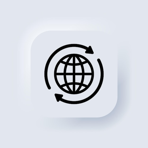 Internet icon. World international earth globe icon. Round globe with arrows around sign. World sign. Neumorphic UI UX user interface web button. Vector illustration