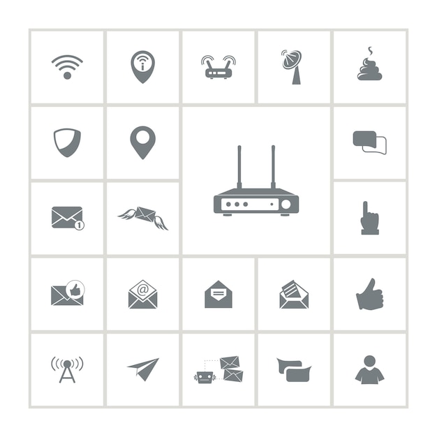 Internet-icone ingesteld met wi-fi router computer antenne