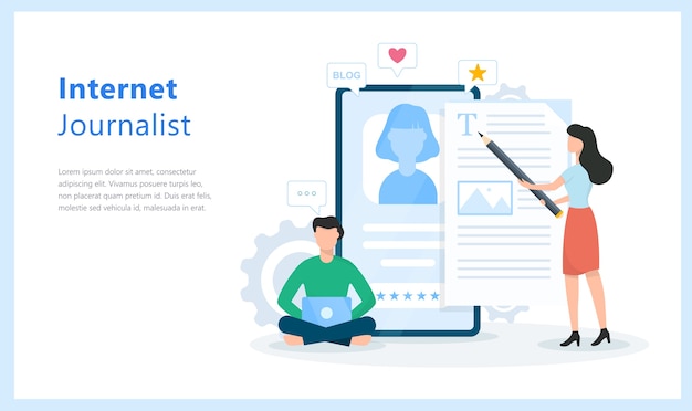 インターネットジャーナリストのコンセプト。ブログとコンテンツ作成のアイデア