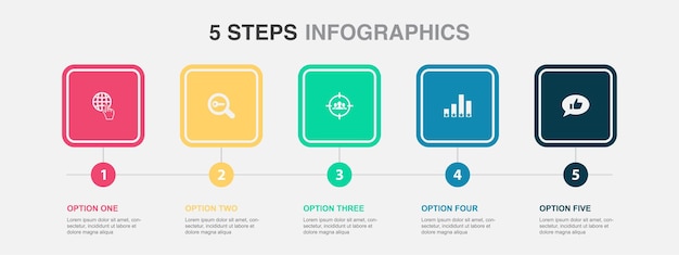 Internet Keyword target group ranking social media icons Infographic design template Creative concept with 5 steps