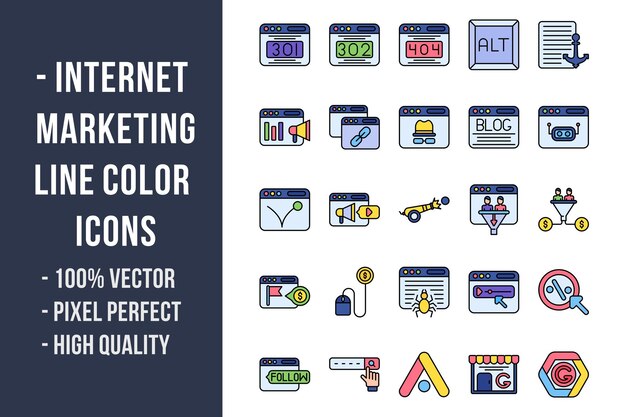 Internet Marketing Line Color Icons