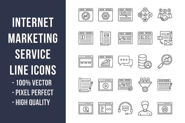 Internet Marketing Service Line Icons