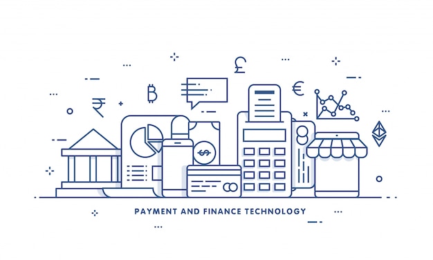 Money internet, concetto di sicurezza dei pagamenti. fintech (tecnologia finanziaria) sfondo. stile illustrato piatto.
