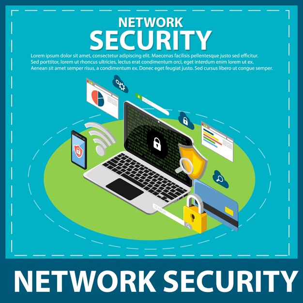 Internet and network security isometric icons