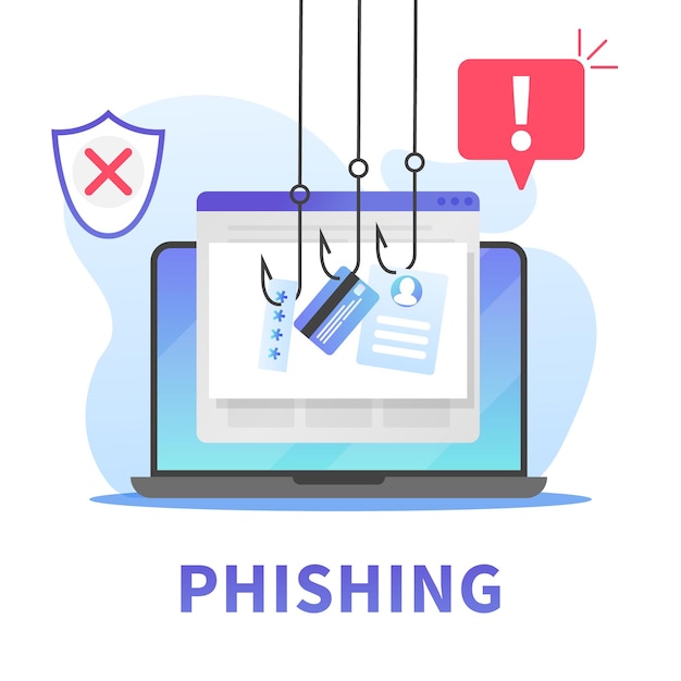 Phishing su internet, furto dei dati della carta di credito, password dell'account e id utente. concetto di pirateria informatica delle informazioni personali tramite browser internet o posta. consapevolezza della sicurezza in internet.