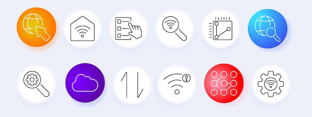 Интернет-поисковый набор икона глобус дом контрольный список Wi-Fi анализ оборудования облако загрузка загрузка данных цифровая векторная технология сеть подключения