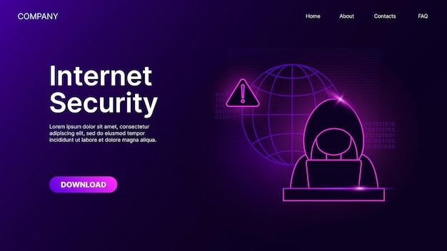 Шаблон страницы веб-сайта internet security banner для векторной иллюстрации защиты от вирусов или шпионских программ
