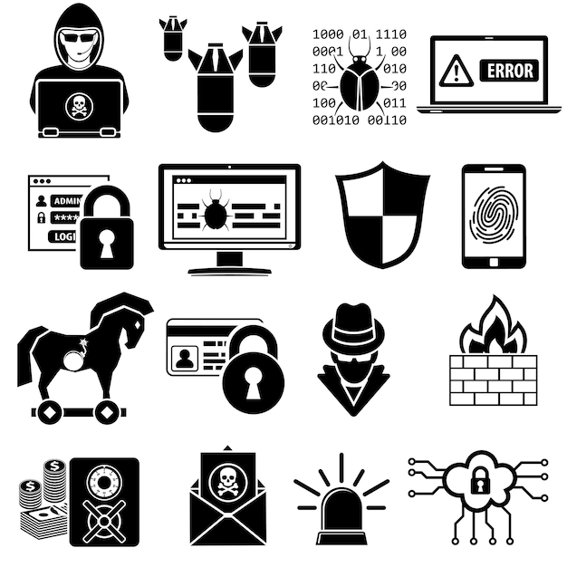 Vector internet security icon set for flyer poster web site like hacker virus spam and firewall